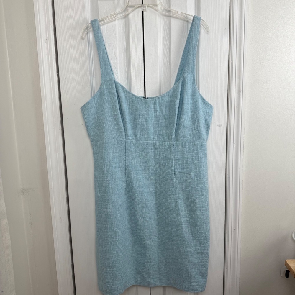 Abercrombie & Fitch Light Blue Tweed Mini Dress Sleeveless Scoop Neck XLT Tall - Picture 4 of 10